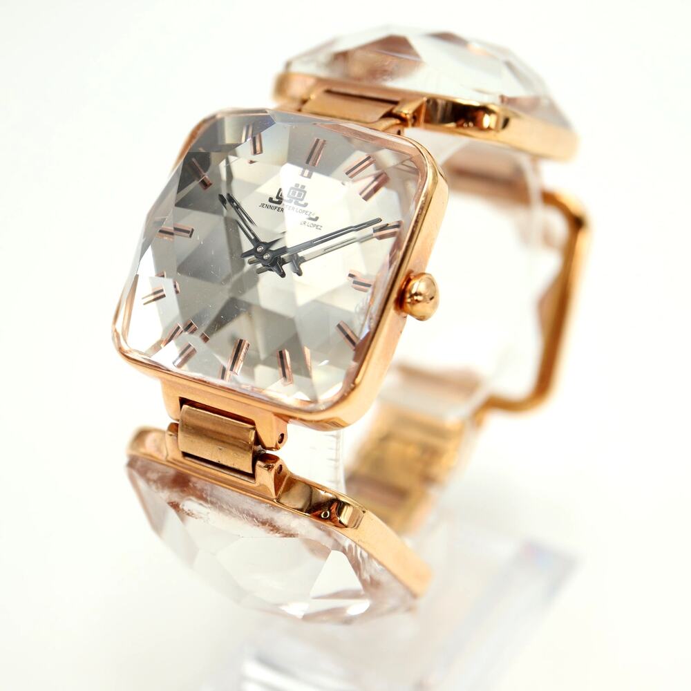 JLO Jennifer Lopez Large Crystal Bracelet 35mm Watch Rose Gold Tone New Battery
